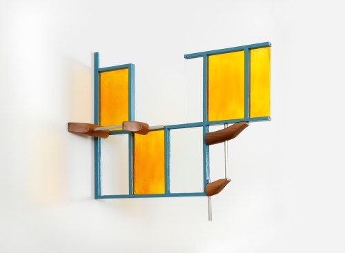 Richard Rezac, Quimby (painted steel, plate glass, enameled plate glass, and cherry wood), 2017, Chicago. From the 2017 organizational grant to The Renaissance Society for "Richard Rezac: Address"