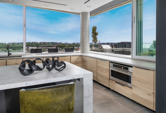 An entertainment kitchen opens onto the rooftop terrace to create and indoor-outdoor experience. 