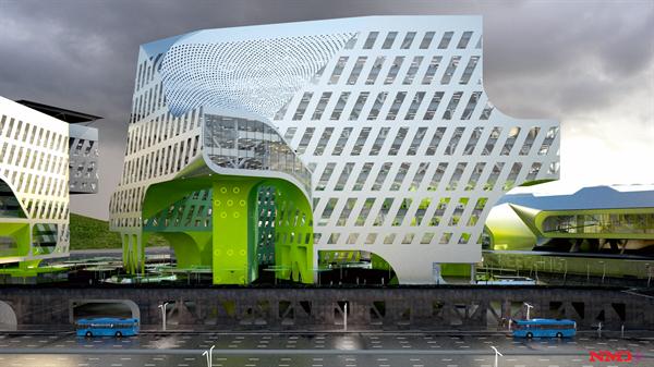 View+of+west+elevation+of+the+office+complex.