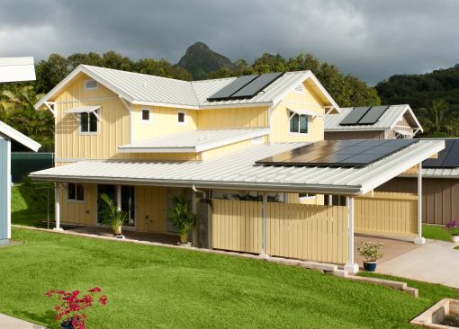 The 45 fiber-cement-clad homes are oriented for solar exposure and staggered to capture trade winds. A slab-on-grade monolithic pour (carport to house) and Hi-Bor treated building pad keep termites at bay.