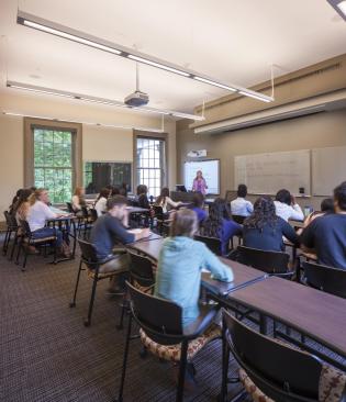 Language Hall classrooms are enhanced with back-painted glass boards and podiums powered by SMART Technologies.