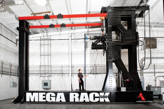 For an extra-large apparatus such as the aptly named Mega Rack 500—which is for the seismic testing of glazing systems—or the shock tube, the company works with steel-fabrication specialists.