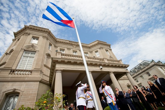 The Cuban flag was raised over the new embassy today in Washington.
