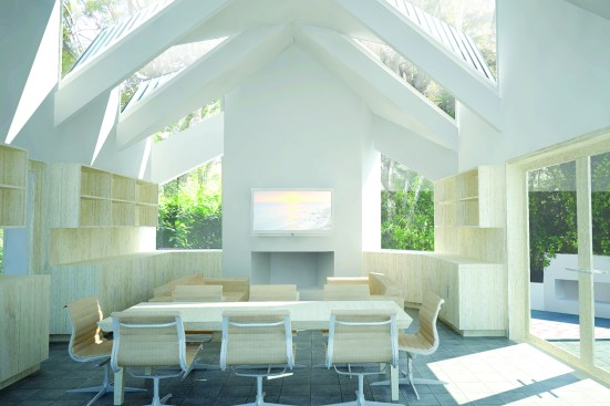 North-facing roof monitors in the Case Room, a residential addition in Malibu, Calif., create dynamic lighting through the course of the day.
