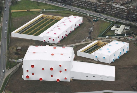 An aerial view of the shooting galleries.