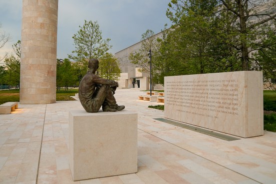 A statue of Eisenhower as a boy marks the northwest entrance to the memorial