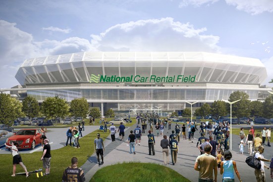Rendering of west entry plaza.