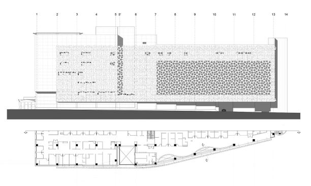 Unfolded elevation and plan,&nbsp; Manuel Gea Gonzalez Hospital&nbsp;