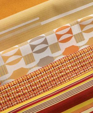 KnollTextiles design director Dorothy Cosonas found inspiration in a Chanel jacket when she designed 
Sinclair, one pattern in 
KnollTextiles’s 
Pavilion collection. The collection also includes two other solution-dyed, performance upholstery fabrics, 
Noble and 
Baxter, and two privacy curtain polyester fabrics, 
Decobeat and 
Sidestep. All fabrics in the Pavilion collection are Greenguard certified. Shown from top to bottom are&nbsp;Noble, Sidestep, Decobeat, Sinclair, and Baxter. 
Read more.