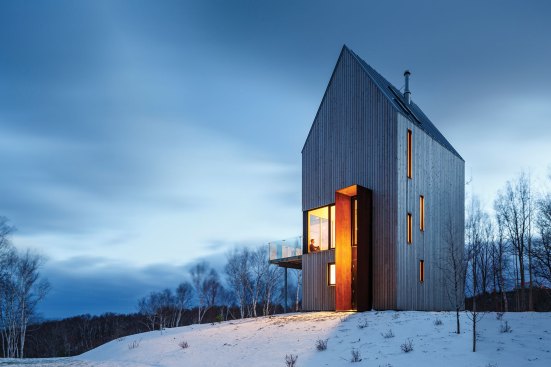 A Cor-Ten frame at the front door of Rabbit Snare, in Cape Breton, shelters its residents from stiff breezes.