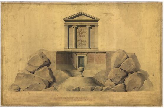 Henri Labrouste, project for a cenotaph in memory of La P&eacute;rouse, 1829. Main elevation.
