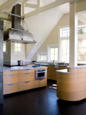 Brushed stainless steel and cable. Project: Anigre Kitchen, Riverside, Conn.; Designer/Fabricator Austin Patterson Disston Architects, Southport, Conn.