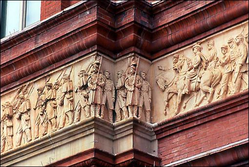 A detail of the frieze that wraps the National Building Museum (formerly the U.S. Pension Bureau’s headquarters)