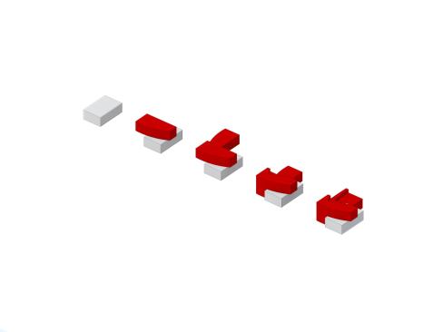 A diagram showing the Sign Shop project. The red box is the addition designed by Studio H:T; the white box was the existing brick building that was incorporated into the project.
