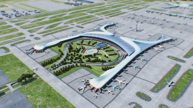 Aerial view of Incheon Airport's Terminal 2.