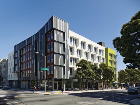 Named for local activists Julian and Raye Richardson, the Richardson Apartments sits on land left vacant after the removal of a freeway spur. To break up the building massing, the architects employed several surfaces and materials on the fa&ccedil;ade.