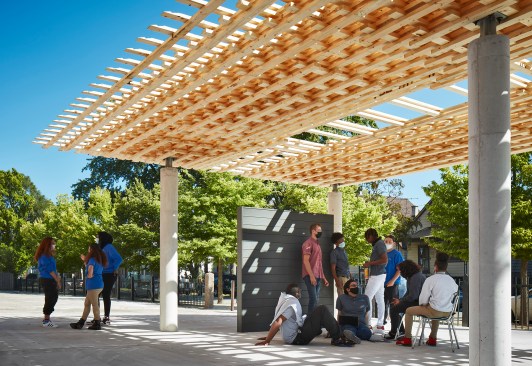 The pavilion took three weeks to fabricate and 912 pieces of wood.