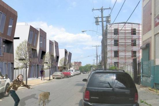 A rendering of Wiggle, an unbuilt design for 12  houses in the Fishtown section of Philadelphia.