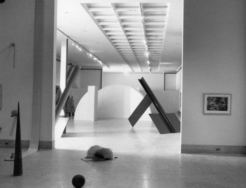 A view of the Cranbrook Art Museum in 1972. The  signature ceiling coffers had been turned off and retrofitted with an  adjustable track mounted lighting system.