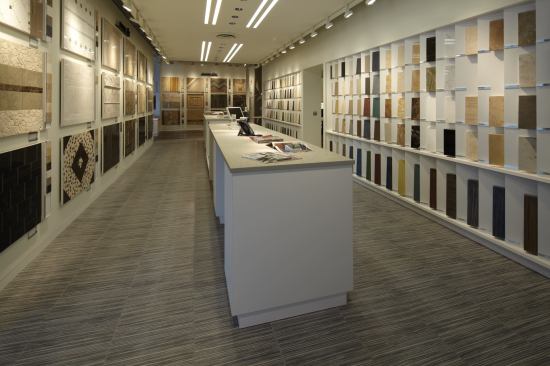In addition to Daltile's more traditional ceramic tile offerings, the studio also showcases a variety of slabs and engineered stone products.