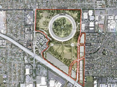A satellite-map rendering of Apple's prospective headquarters in Cupertino, Calif.