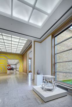 A view of the north gallery. The new ceiling  coffers serve to articulate and organize the museum galleries and reinstate  architect Eliel Saarinen's original architectural vision.