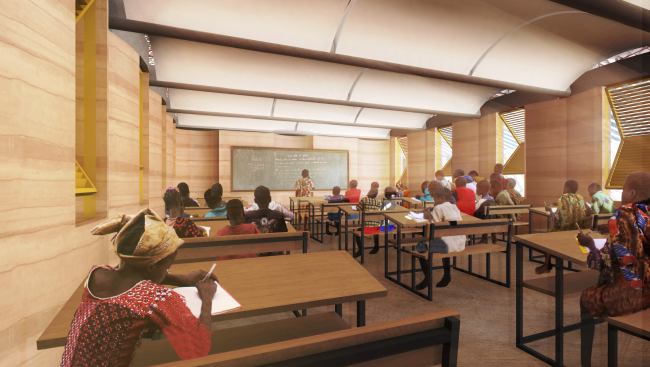 At Gando Secondary School in Gando, Burkina Faso, the walls, ceilings, and roof structure are employed in the natural ventilation system.&nbsp; Photo &copy; Holcim Foundation.