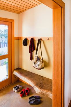 A bench of rough-hewn wood helps preserve this 100-year-old farmhouse’s original charm. Project: Idea Garden, Healdsburg, Calif.; Architect: Arkin Tilt Architects, Berkeley, Calif.; Builder: Earthtone Construction, Sebastopol, Calif.