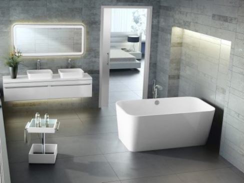 This British-inspired Edge Collection pays homage to cubic design. Pieces feature linear forms that contrast with softly contoured corners and are designed to make smart use of limited space. Made from English Cast (a naturally white material rich in volcanic limestone), the line includes tubs and sinks. 
www.vandabaths.com.
