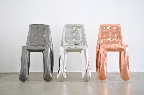 Designer Oskar Zieta's Chippensteel 0.5 chair, made with his studio's&nbsp;Free inner Pressure Deformation technology.