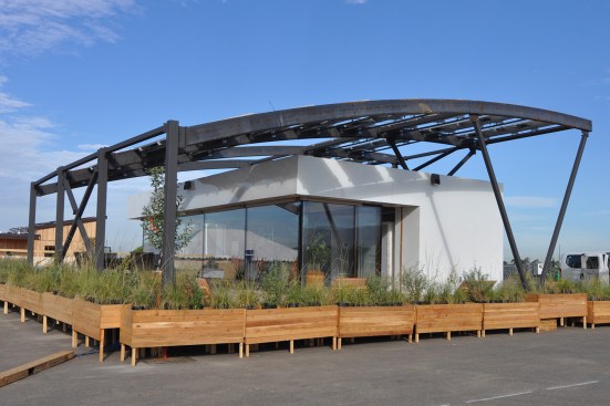 Team West Virginia/Rome entered STILE House (Sustainable Technologies Integrated in a Learning Experience) to the 2015 Solar Decathlon, with photovoltaic panels arranged on a steel arched canopy that shades the living quarters below it.&nbsp;