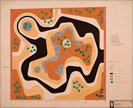 Gouache painting of a design for a mineral roof garden at Banco Safra headquarters in São Paulo