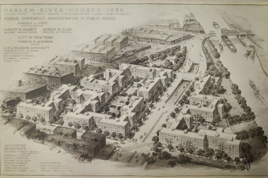 Perspective drawing of the Harlem River Houses, 1935