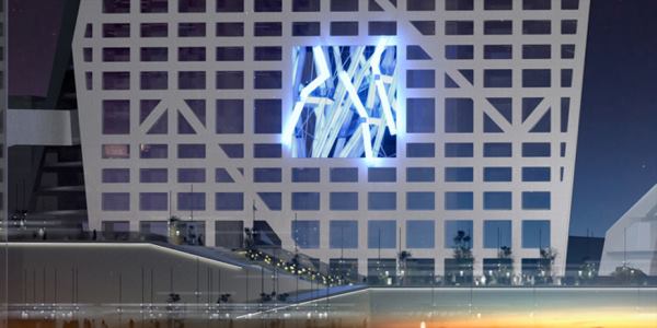 The Light Pavilion by Lebbeus Woods in collaboration with Christoph a. Kumpusch, in the Raffles City complex in Chengdu, China, by Steven Holl Architects.