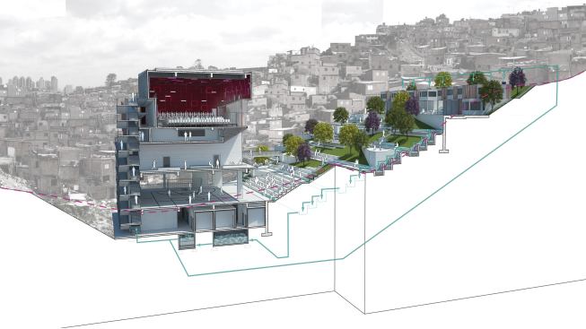 The structure in Sao Paulo is built to prevent site erosion and mudslides.&nbsp; Photo &copy; Holcim Foundation.