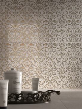 Is this silk wallpaper or ceramic tile? The product is actually the Pizzo d&eacute;cor from Cerdisa’s Archistone collection of porcelain tiles. It comes in five colors. www.ceramichecerdisa.it.