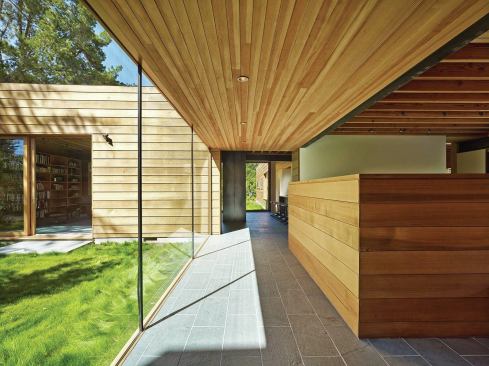 Spiegel professed a desire to make the house as low-maintenance as possible, with durable finishes like the stone floor and cedar cladding that will weather for the next 50 years.