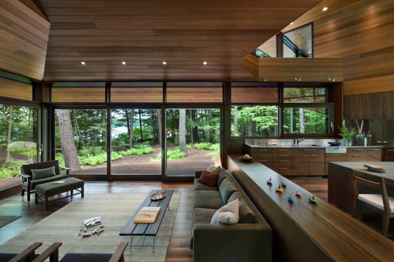 For a family retreat nestled in a New England forest, cedar walls join forces with oversized windows to give residents the feeling of being in nature, whether inside or out.

Project: Family Camp, Boston-area, Mass.; Architect: Tom Murdough, Boston
