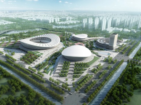 Suzhou Industrial Park Sport CenterProjektart: Internationaler Wettbewerb 2013 - 1. Preis3 Stadiengebaeude: offenes Stadion, Gymnasium, Natatorium. Die Stadien sind auf erhoehte Sockel gestellt, zwischen denen Landschaftsbereiche und Wasserflaechen liegen. Von diesen aus werden die oeffentlichen Bereiche im Erdgeschoss erschlossen. Die von aussen zu den Stadien ansteigenden Flaechen sind mit fuer die Oeffentlichkeit zugaenglichen Sportfeldern belegt.Entwurf: Meinhard von Gerkan und Nikolaus Goetze mit Magdalene Weiss Partner: Nikolaus GoetzeAssoziierter Partner: Magdalene WeissProjektleiter Wettbewerb: Sebastian Schmidt, Sui Jinying, Yan Lüji Projektleiter Ausführung: Lvji YanBauherr: Suzhou Industrial Park Sports Industry Development Co., LTD.BGF-Daten: 421.040 m²