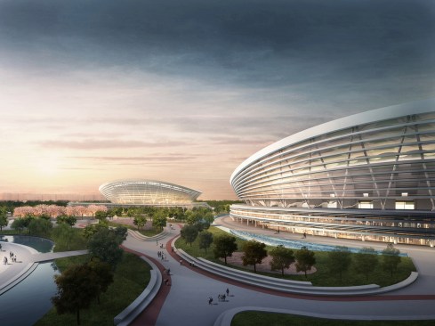 Suzhou Industrial Park Sport CenterProjektart: Internationaler Wettbewerb 2013 - 1. Preis3 Stadiengebaeude: offenes Stadion, Gymnasium, Natatorium. Die Stadien sind auf erhoehte Sockel gestellt, zwischen denen Landschaftsbereiche und Wasserflaechen liegen. Von diesen aus werden die oeffentlichen Bereiche im Erdgeschoss erschlossen. Die von aussen zu den Stadien ansteigenden Flaechen sind mit fuer die Oeffentlichkeit zugaenglichen Sportfeldern belegt.Entwurf: Meinhard von Gerkan und Nikolaus Goetze mit Magdalene Weiss Partner: Nikolaus GoetzeAssoziierter Partner: Magdalene WeissProjektleiter Wettbewerb: Sebastian Schmidt, Sui Jinying, Yan Lüji Projektleiter Ausführung: Lvji YanBauherr: Suzhou Industrial Park Sports Industry Development Co., LTD.BGF-Daten: 421.040 m²