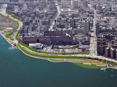 Proposed changes to Stuyvesant Cove include wetlands, pedestrian and bicycle paths, and swimming pools.