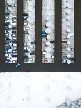 "Park Here!" by Luis Ayala, AIA, of the Vitra Design Center parking lot in Weil am Rhein, Germany, designed by Herzog & de Meuron; 2019 AIA|LA Architectural Photography honor award winner