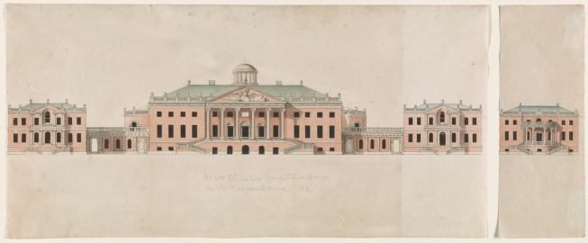 United States Capitol. Tortola scheme. Competition rendering of fa&ccedil;ade. Elevation. Design by William Thornton, 1793.