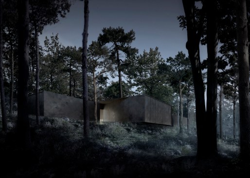 Thanks to the dynamic slat opening, the reception 
and exhibition building is open during the day while it then converts
into an enclosed and mysterious unit at night.