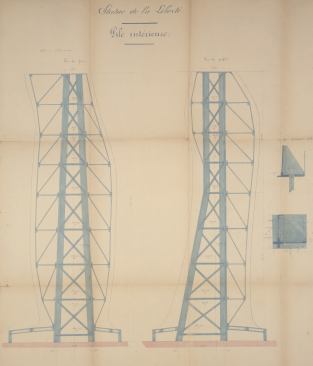 Statue of Liberty framework. Drawing by the office of&nbsp; engineer Gustav Eiffel, circa 1881. Drawing for the iron framework of the Statue of Liberty sent from the office of the engineer Gustave Eiffel to the office of Richard Morris Hunt, designer of the Statue's pedestal.