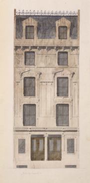 J. Q. A. Ward houses, 7 & 9 West 49th Street, New York City, designed by architect Richard Morris Hunt, photograph after 1869.&nbsp; Shows the architect's design as completed.