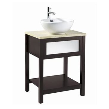 American Standard You can find cheaper vanities, but will they be this interesting? Offered for $263 by 
justvanities.com, the Cardiff vessel stand is made from solid poplar&nbsp;and birch veneers. It measures 24 inches wide and features a frosted glass door insert.