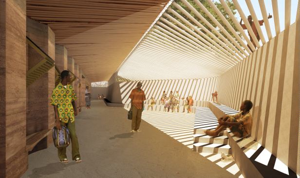 At Gando Secondary School in Gando, Burkina Faso, the shaded landscape creates platforms for meetings and teaching, and allow for natural ventilation.&nbsp; Photo &copy; Holcim Foundation.