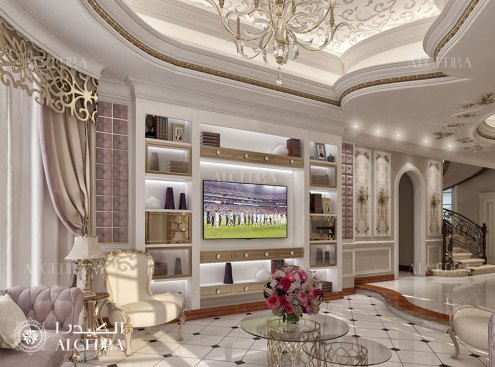 Family room design in classic style villa