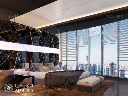 Modern bedroom design in penthouse